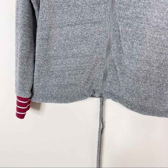 Marine Layer Womens XSmall XS Gray Red Terry Full Zip Sweatshirt Stripe Mock Top - Picture 5 of 8
